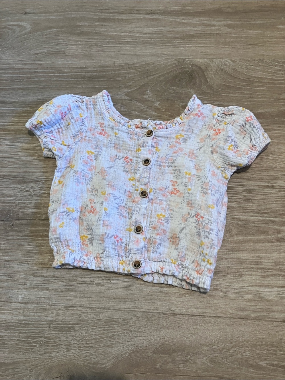 Jessica Simpson White Floral Button-Front Puff Sleeve Top